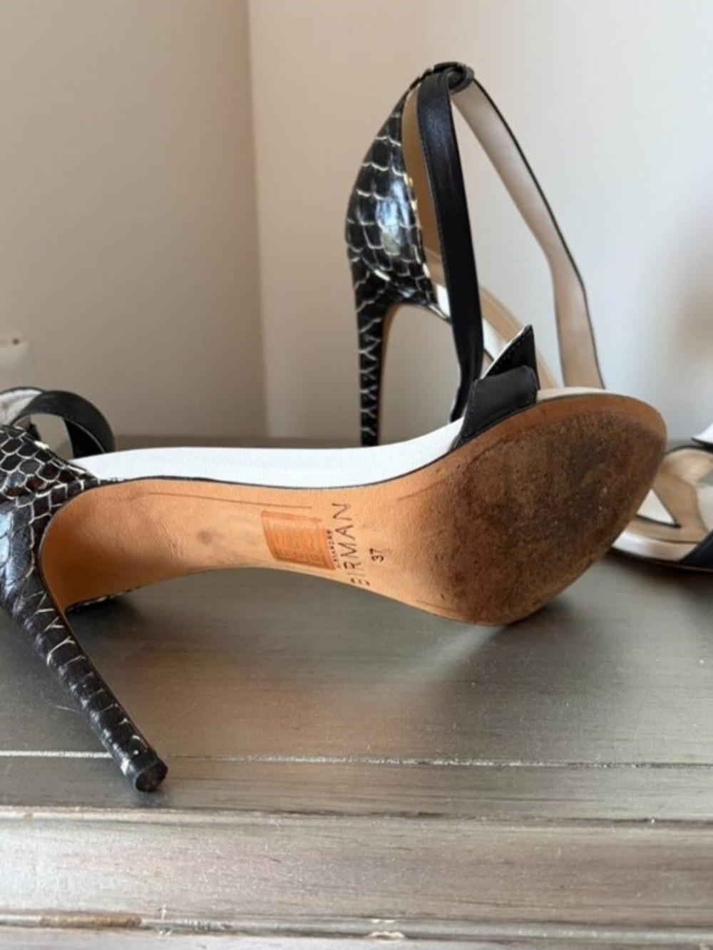 Alexandre Birman Black Snake-Embossed Stiletto Sandals 6.5
